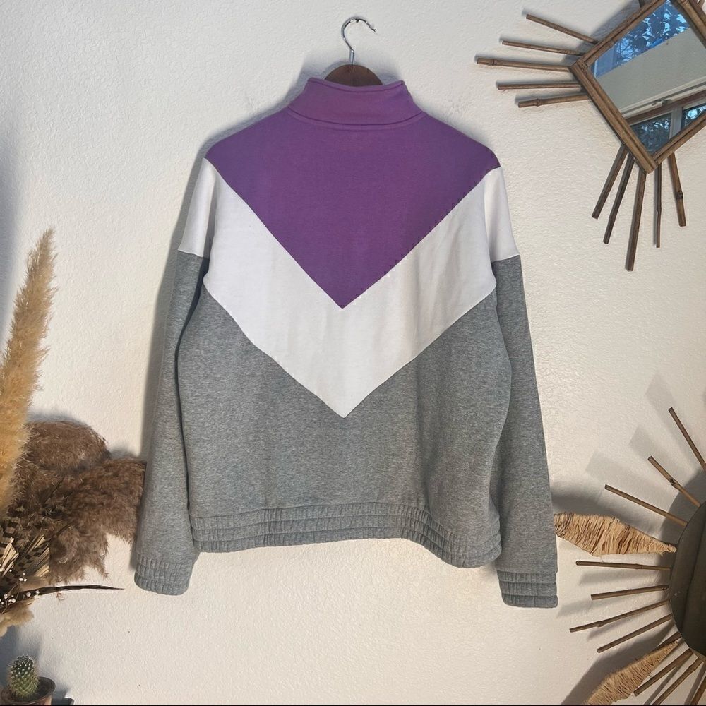 FILA Womens 1/4 Zip Pullover Color block chevron Pattern Lavender White Gray XL - Picture 3 of 11